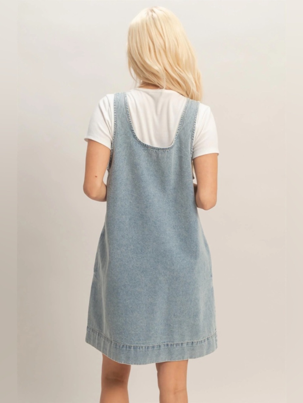 NEW Double Zero Light Blue Denim Cotton Shift Mini Dress Sleeveless Size Small - Picture 2 of 6